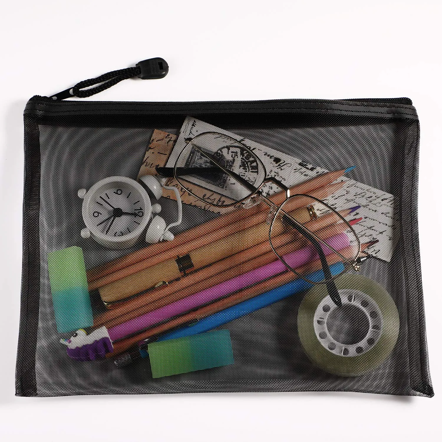 15 Pieces Mesh Bags Black Mesh Zipper Pouch Makeup Bags Cosmetic Travel Organizer Bags Pencil Case, 9.5 x 7.1 Inches