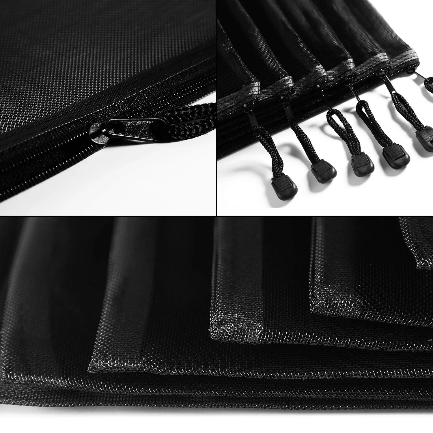 15 Pieces Mesh Bags Black Mesh Zipper Pouch Makeup Bags Cosmetic Travel Organizer Bags Pencil Case, 9.5 x 7.1 Inches