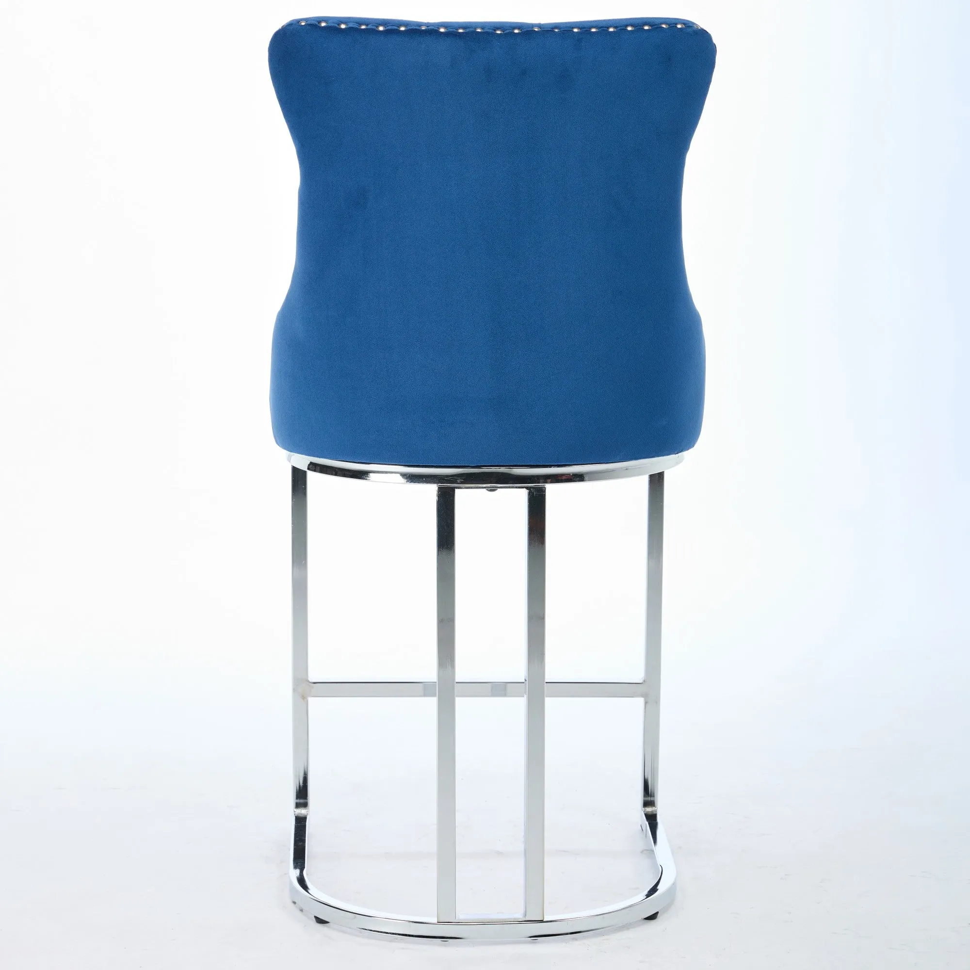 25" Counter Height Bar Stools Set of 2, Modern Velvet Barstools with Button Back & Rivet Trim, Blue, 2 Pack