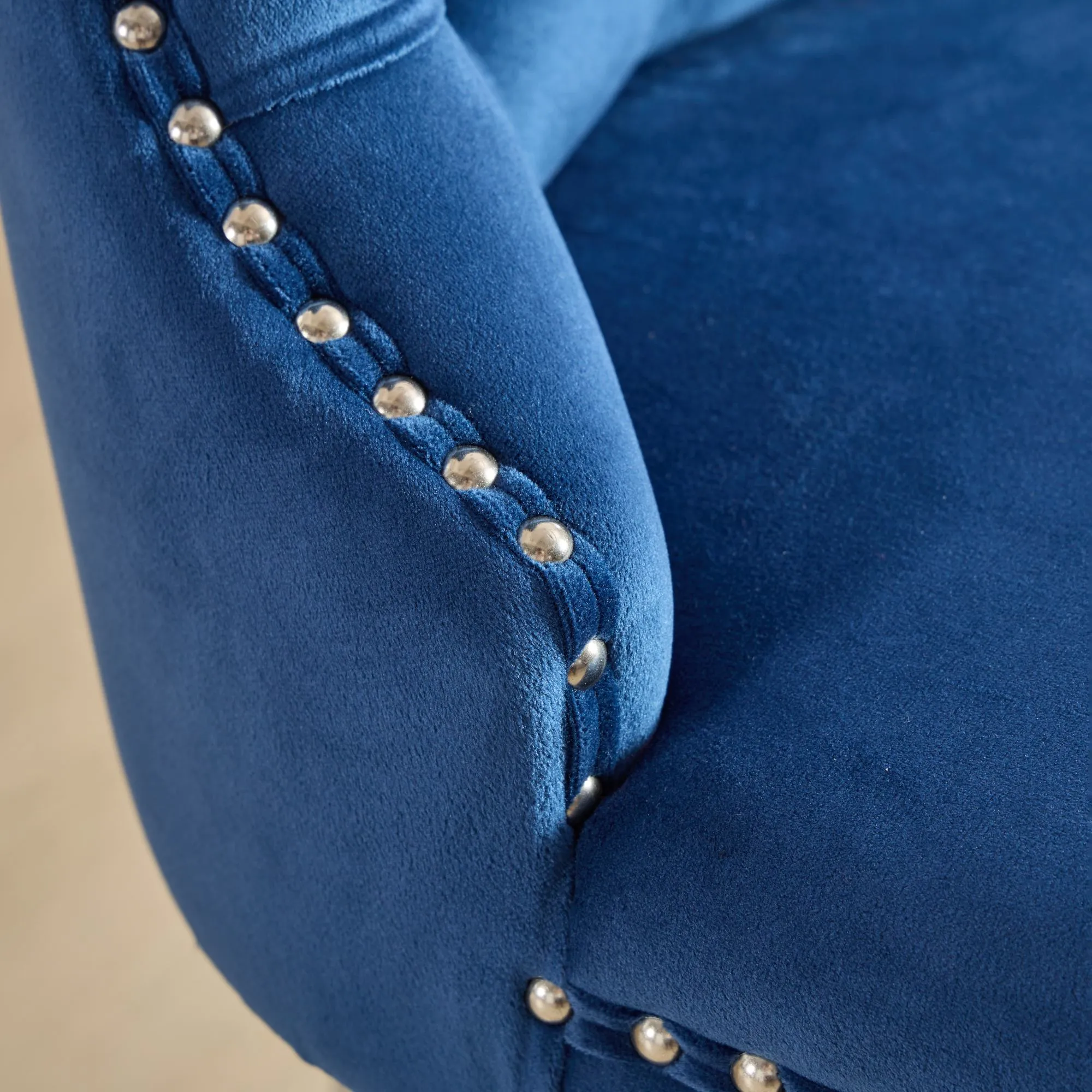 25" Counter Height Bar Stools Set of 2, Modern Velvet Barstools with Button Back & Rivet Trim, Blue, 2 Pack