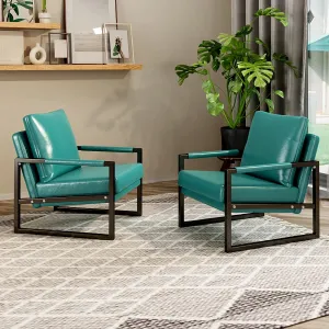 2PCS PU Leather Accent Armchair with Black Powder Coated Metal Frame