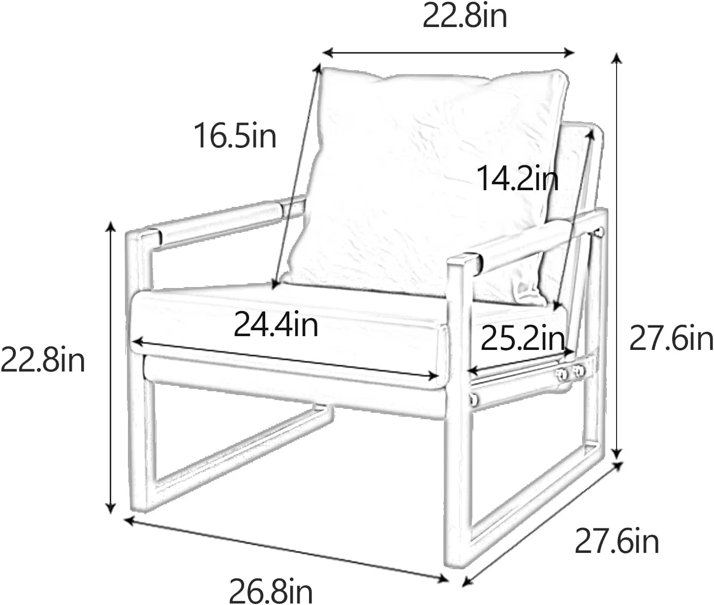 2PCS PU Leather Accent Armchair with Black Powder Coated Metal Frame
