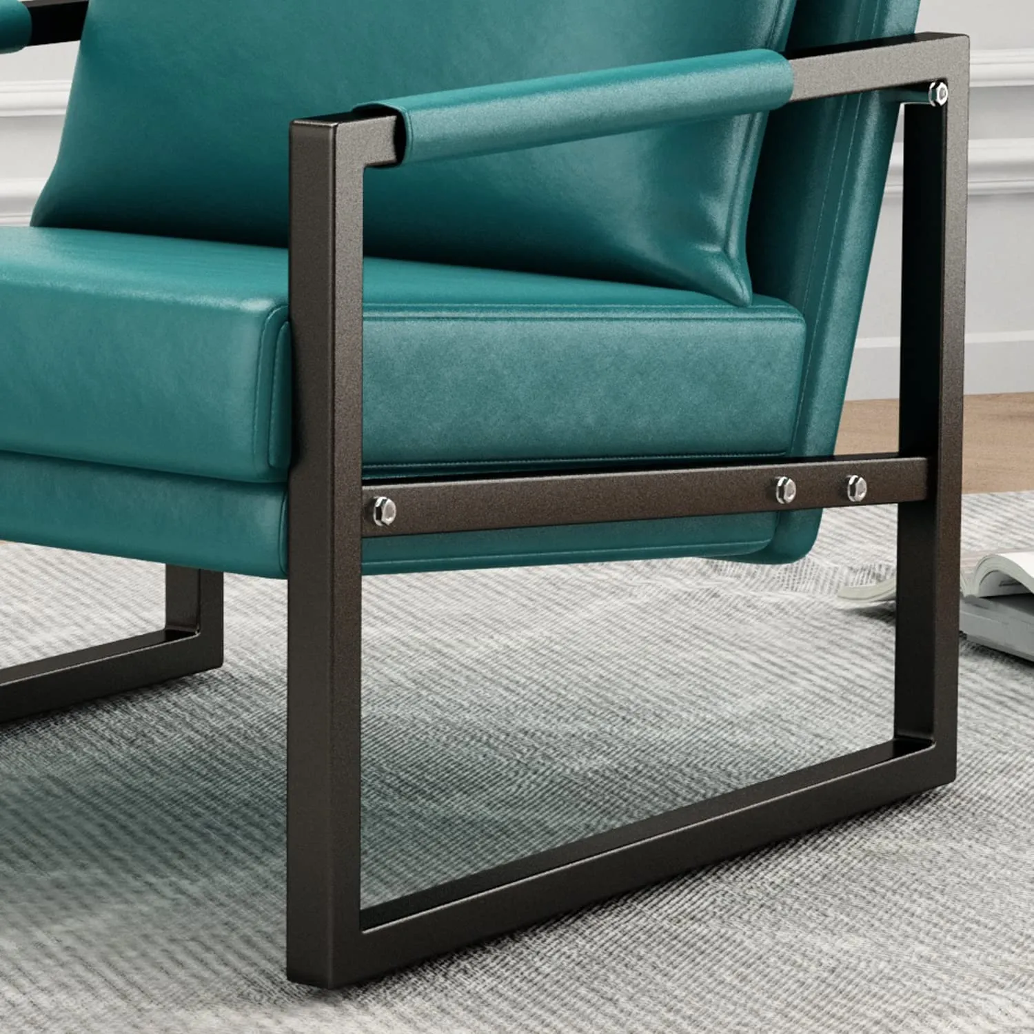 2PCS PU Leather Accent Armchair with Black Powder Coated Metal Frame