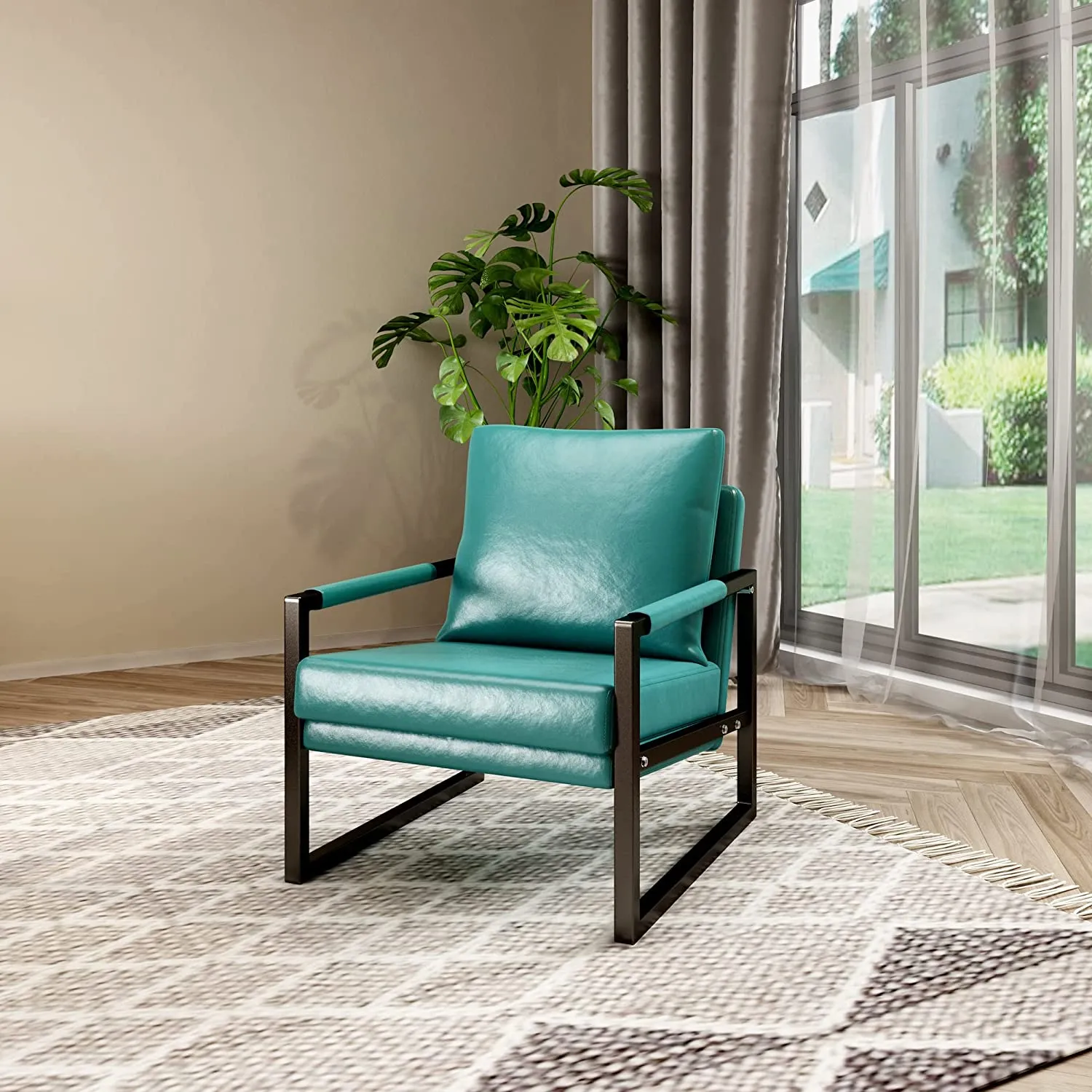 2PCS PU Leather Accent Armchair with Black Powder Coated Metal Frame
