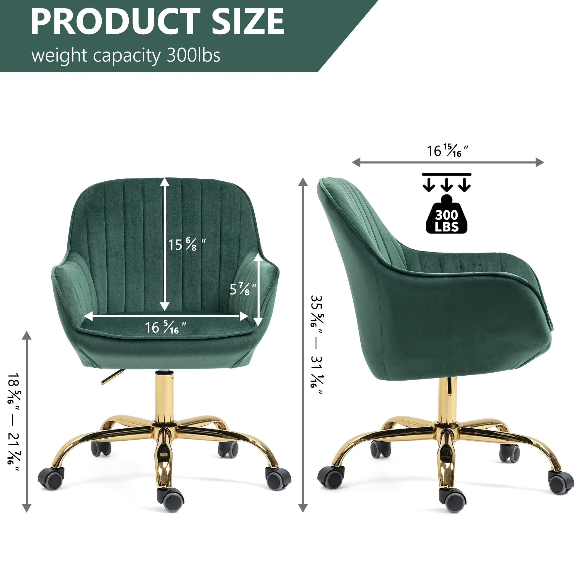 360° Green Velvet Swivel Chair, High Back, Golden Base - Adjustable & Stylish