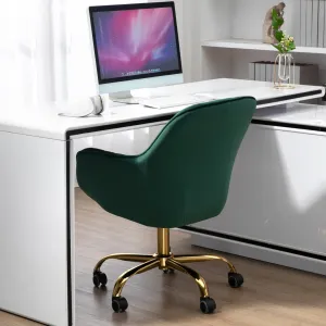 360° Green Velvet Swivel Chair, High Back, Golden Base - Adjustable & Stylish