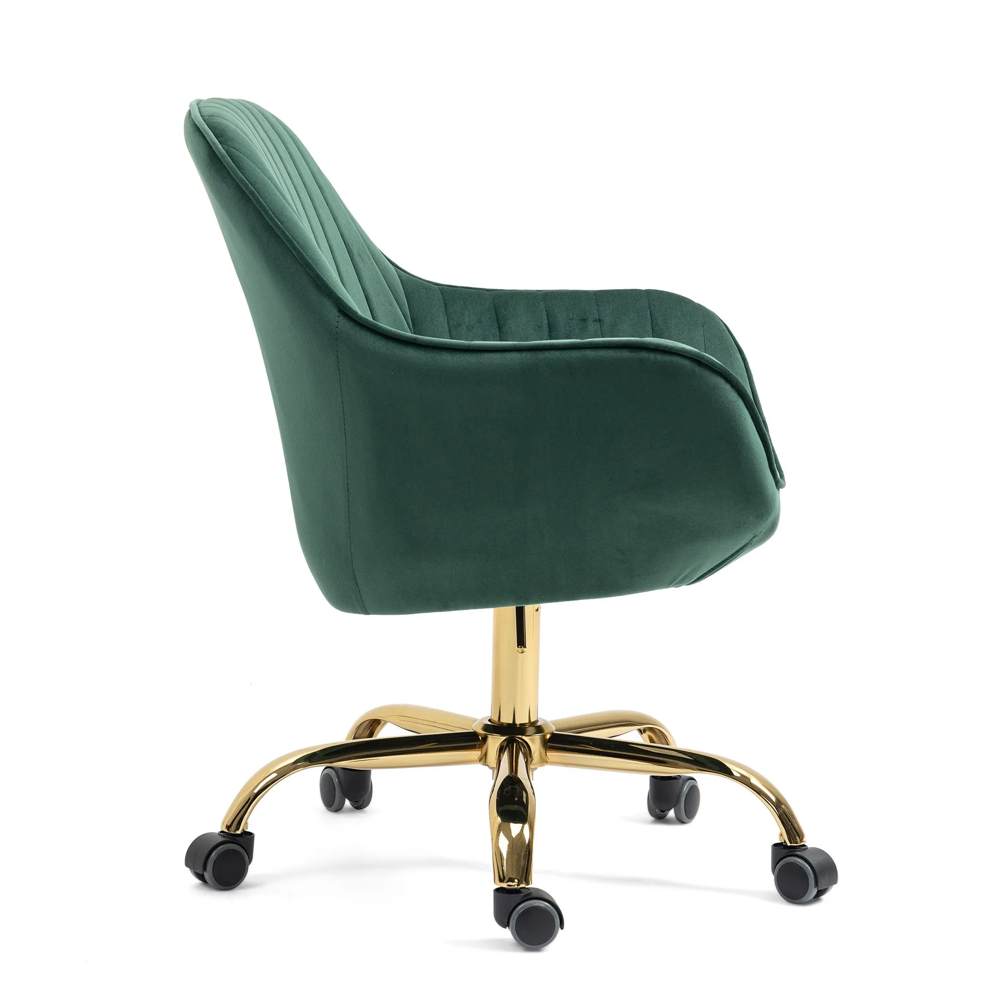 360° Green Velvet Swivel Chair, High Back, Golden Base - Adjustable & Stylish