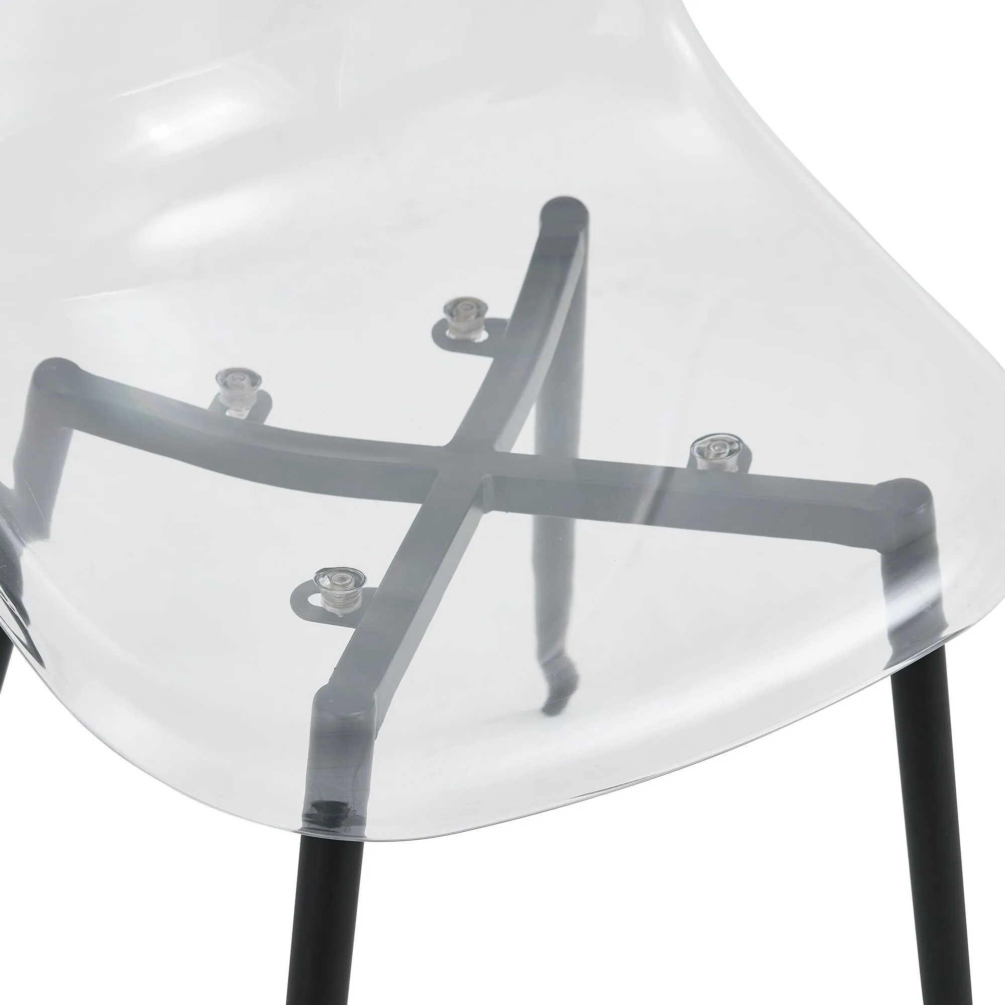 42" Round Glass Dining Table Set with 4 Transparent Chairs, Black Metal Base & Legs