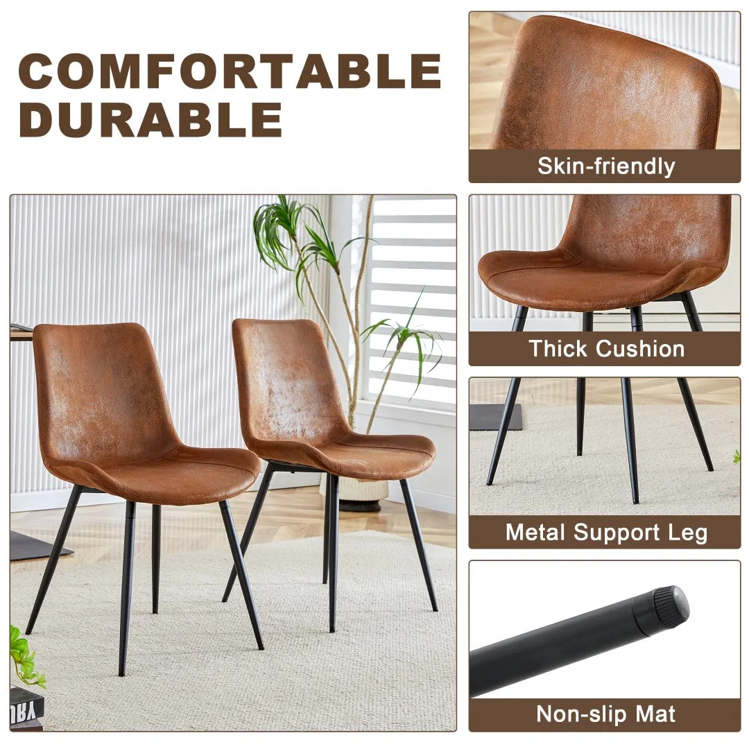 5-Piece Dining Set: 63" Rectangular Glass Table with Wood Color MDF Base, 4 Brown Fabric Chairs