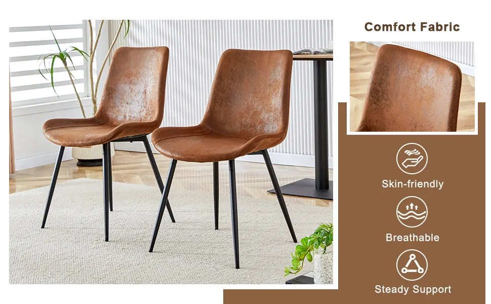 5-Piece Dining Set: 63" Rectangular Glass Table with Wood Color MDF Base, 4 Brown Fabric Chairs