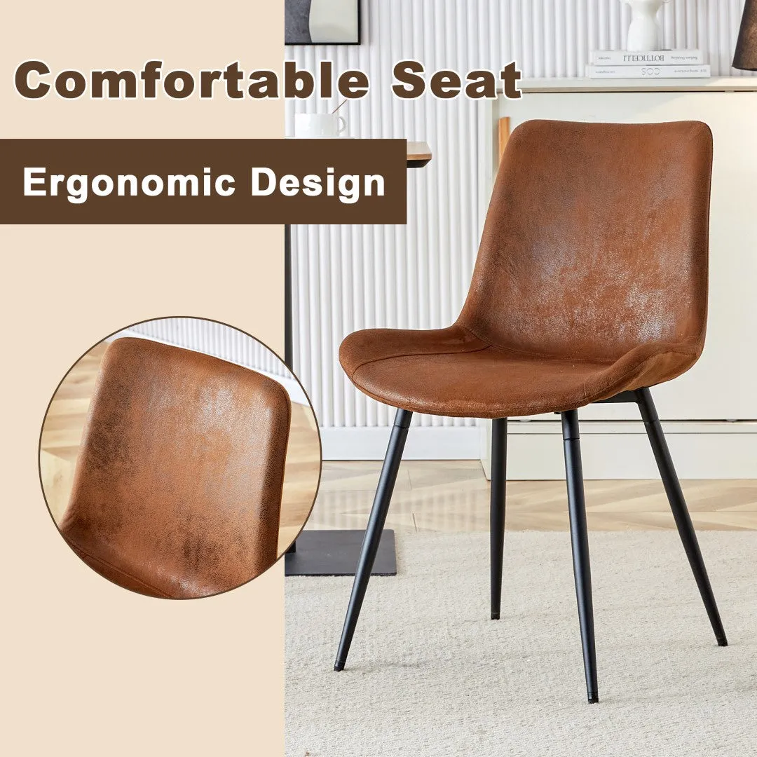 5-Piece Dining Set: 63" Rectangular Glass Table with Wood Color MDF Base, 4 Brown Fabric Chairs