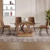 5-Piece Dining Set: 63" Rectangular Glass Table with Wood Color MDF Base, 4 Brown Fabric Chairs