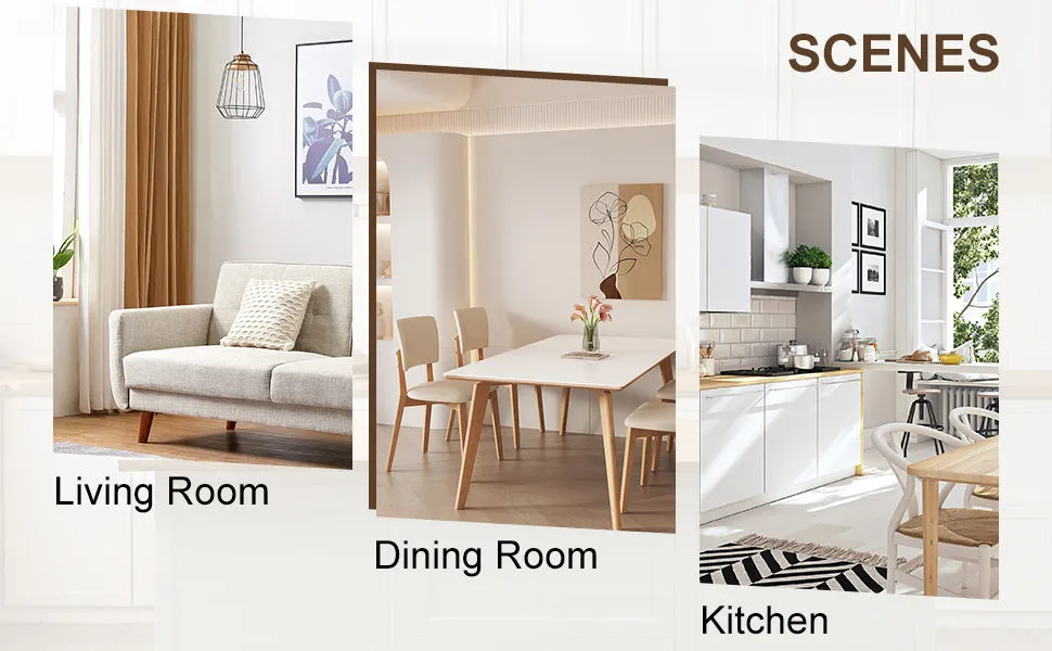 5-Piece Dining Set: 63" Rectangular Glass Table with Wood Color MDF Base, 4 Brown Fabric Chairs