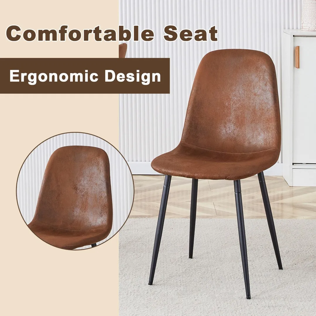 5-Piece Dining Set: 63" Rectangular Glass Table with Wood Color MDF Base, 4 Brown Fabric Chairs