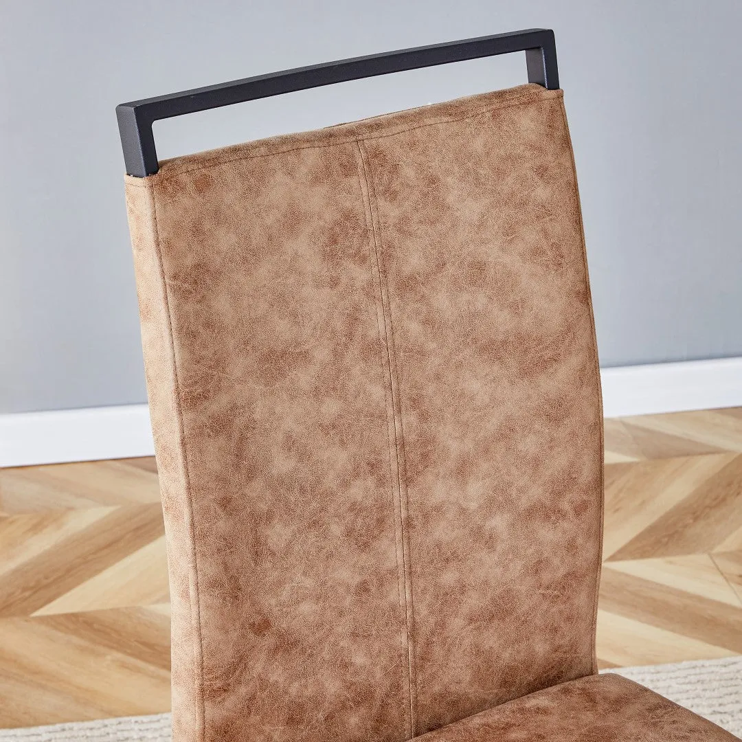 5-Piece Dining Set: 63" Transparent Glass Table with Wood Color MDF Bracket, 4 Brown Fabric Chairs