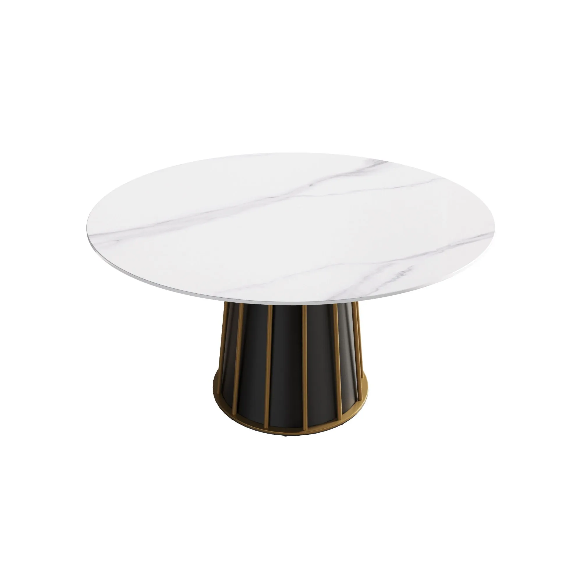 53.15" Modern Artificial Stone Round Panel Metal Iron Base Dining Table, Can Accommodate 6 People, (Not Including Chairs) - White / Black