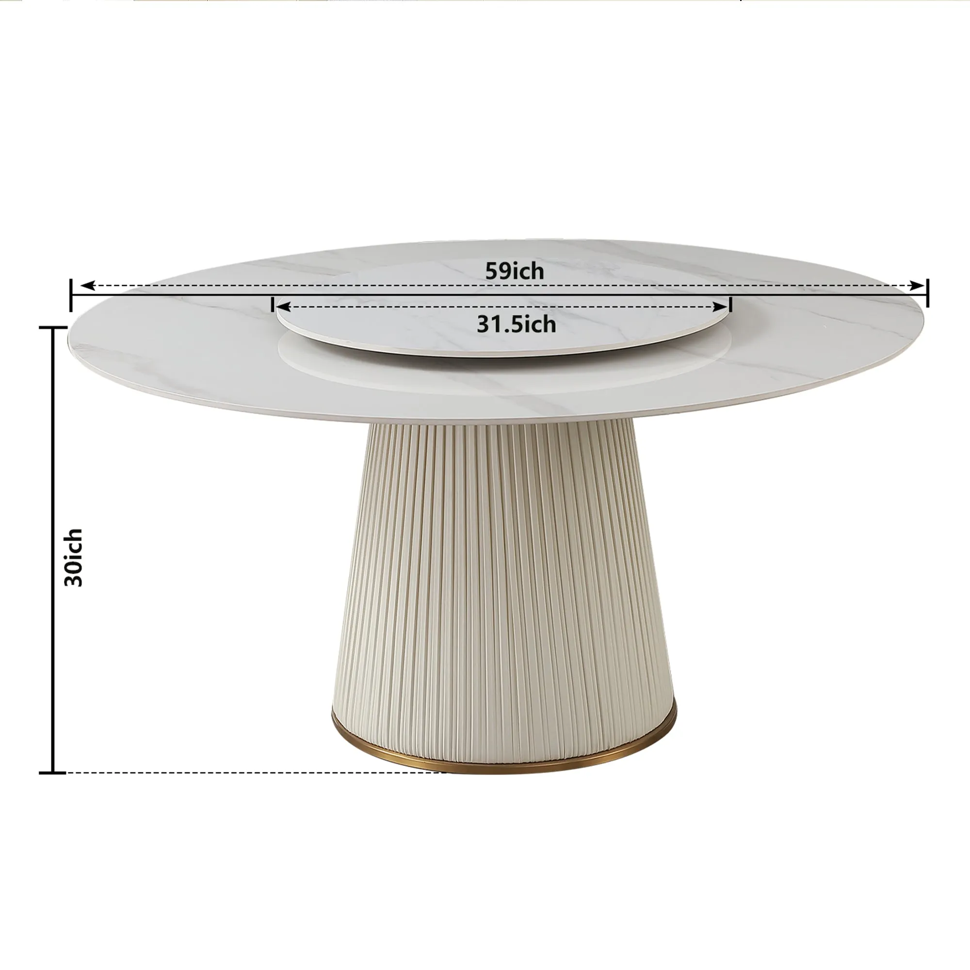 59" Modern Sintered Stone Dining Table with 31.5" Round Turntable, Wood and Metal Pedestal - Seats 8