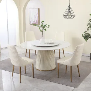 59" Modern Sintered Stone Dining Table with 31.5" Round Turntable, Wood and Metal Pedestal - Seats 8
