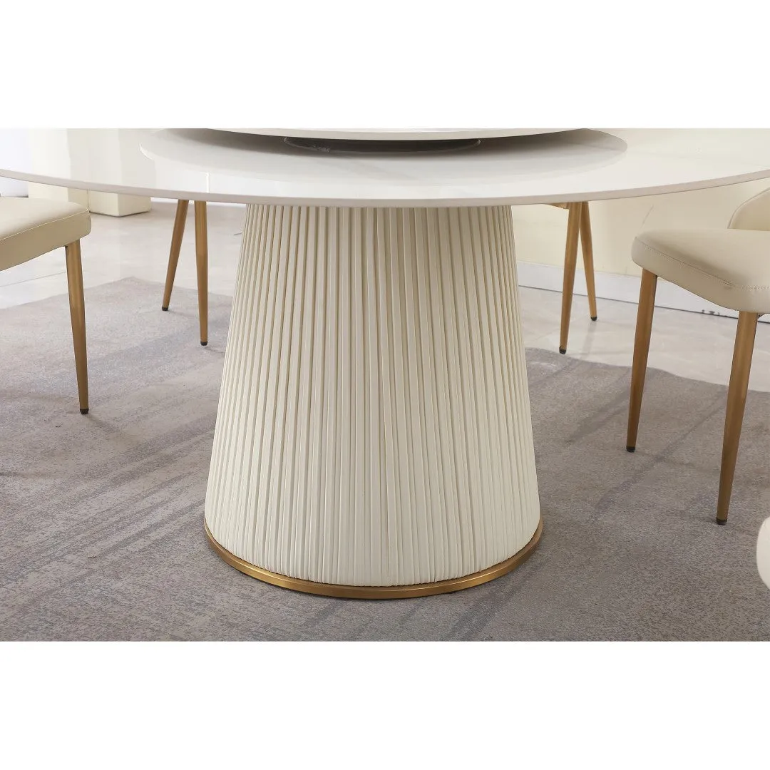 59" Modern Sintered Stone Dining Table with 31.5" Round Turntable, Wood and Metal Pedestal - Seats 8