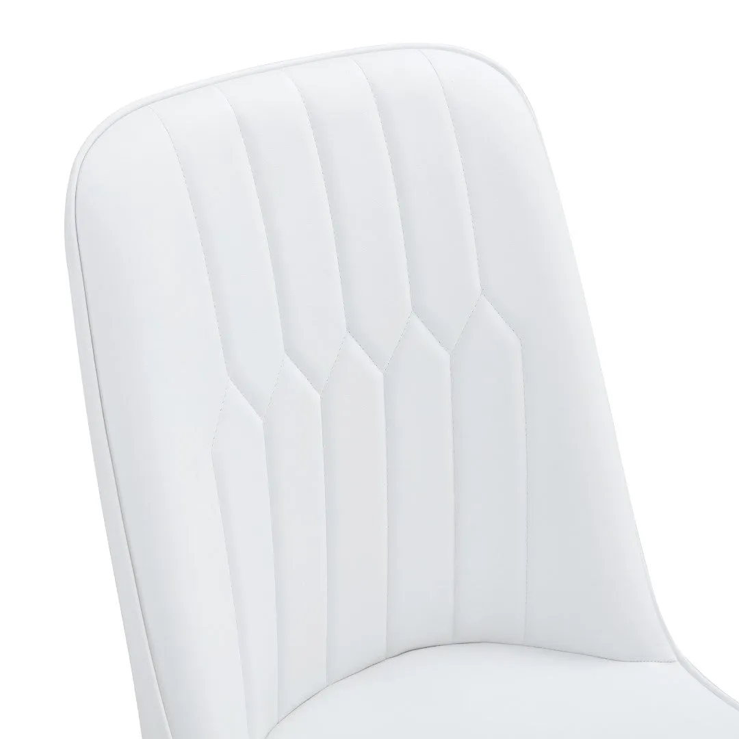 63"W Clear Tempered Glass Table & Chair Set, 4 White PU Chairs w/ Gold Legs. Ideal for Kitchen, Bedroom, Office.