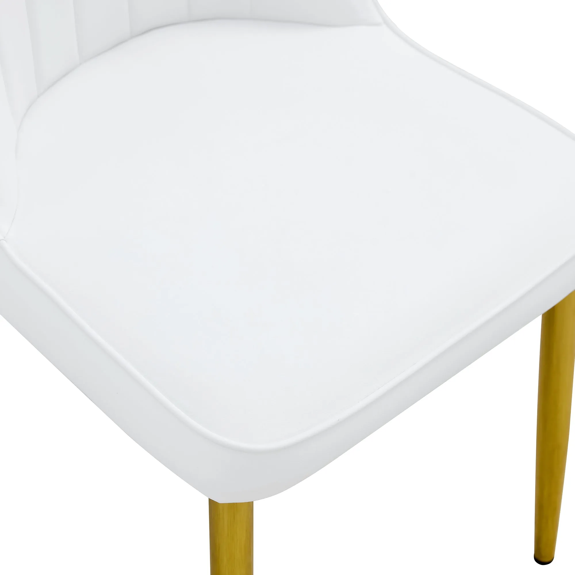 63"W Clear Tempered Glass Table & Chair Set, 4 White PU Chairs w/ Gold Legs. Ideal for Kitchen, Bedroom, Office.