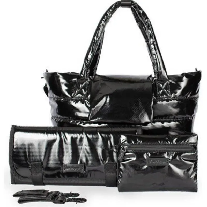 7AM Voyage - Waterproof Capri Diaper Bag with Crossbody Straps, Black Polar