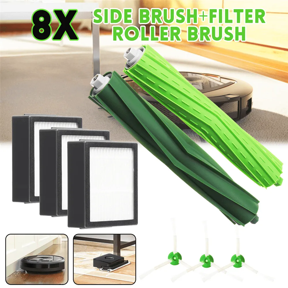 8Pcs Side Brush and Filter and Roller Brushes for Vacuum Cleaner Irobot E5 E6 I7 