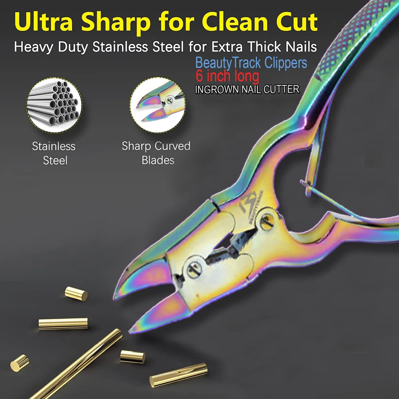 BeautyTrack Toenail Clippers for Thick Nail and Ingrown Toenails - Thick Nails - Multi Fancy Colour Podiatrist Toenail Clippers Plus Storage Case