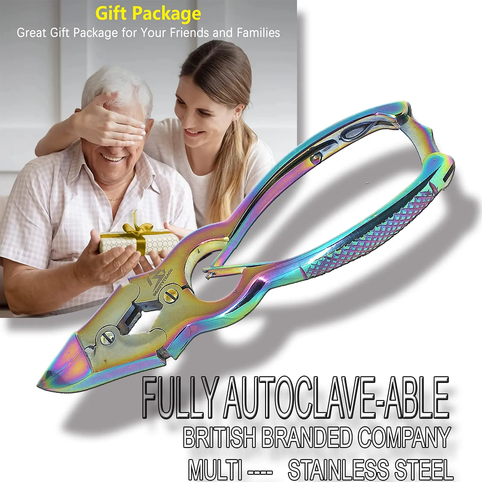 BeautyTrack Toenail Clippers for Thick Nail and Ingrown Toenails - Thick Nails - Multi Fancy Colour Podiatrist Toenail Clippers Plus Storage Case
