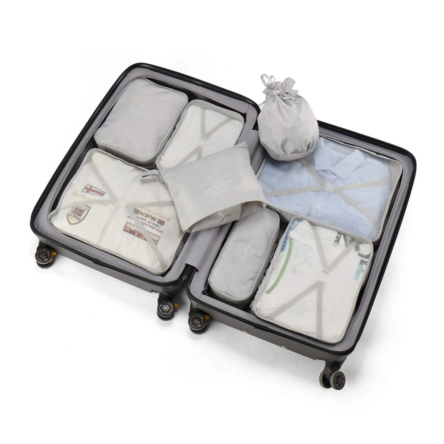 BETLLEMORY Packing Cubes 8 Sets Travel Luggage Organizers with Waterproof Shoe Storage Bag Compression Pouches(Grey) Grey