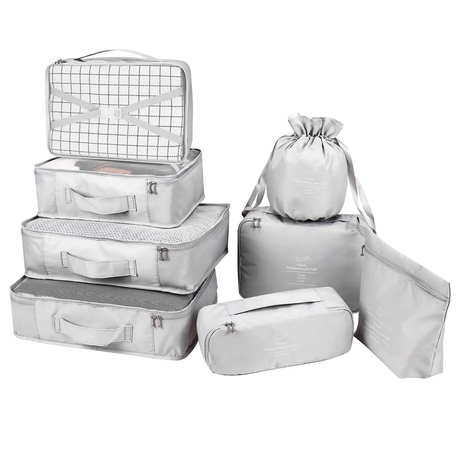 BETLLEMORY Packing Cubes 8 Sets Travel Luggage Organizers with Waterproof Shoe Storage Bag Compression Pouches(Grey) Grey
