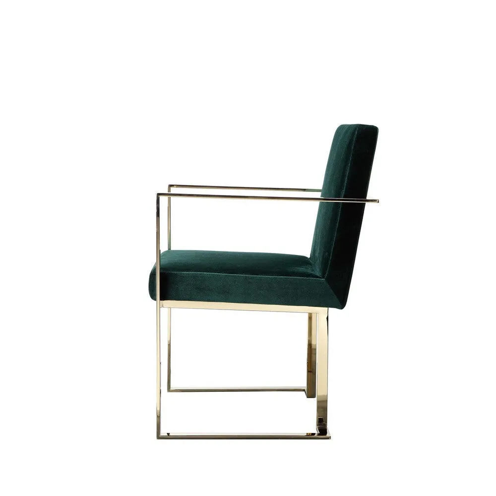 Boly 24 Inch Dining Armchair, Cushioned Green Velvet Seat, Gold Cantilever  By Casagear Home