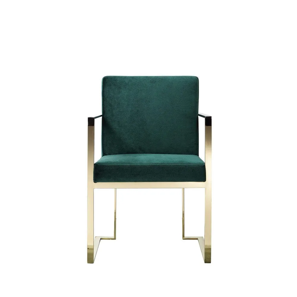 Boly 24 Inch Dining Armchair, Cushioned Green Velvet Seat, Gold Cantilever  By Casagear Home