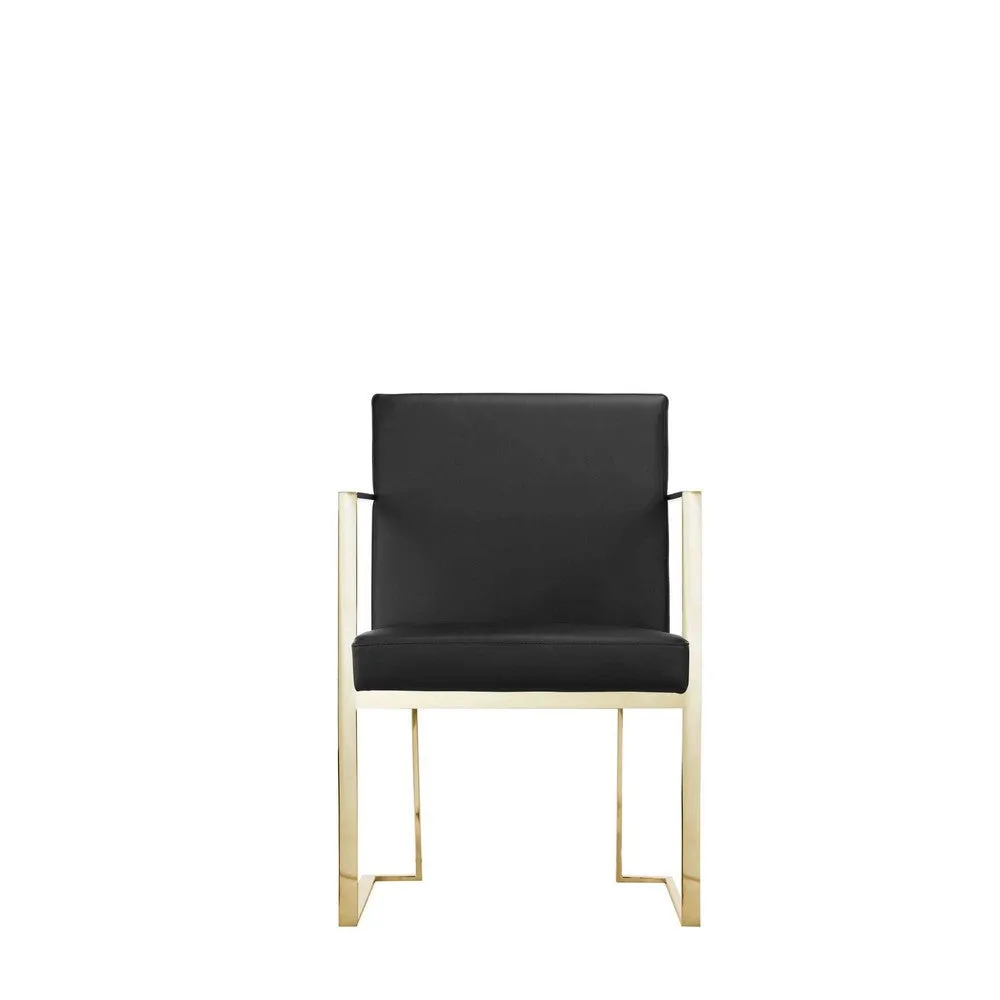 Boly 24 Inch Dining Armchair, Plush Black Faux Leather, Gold Cantilever  By Casagear Home