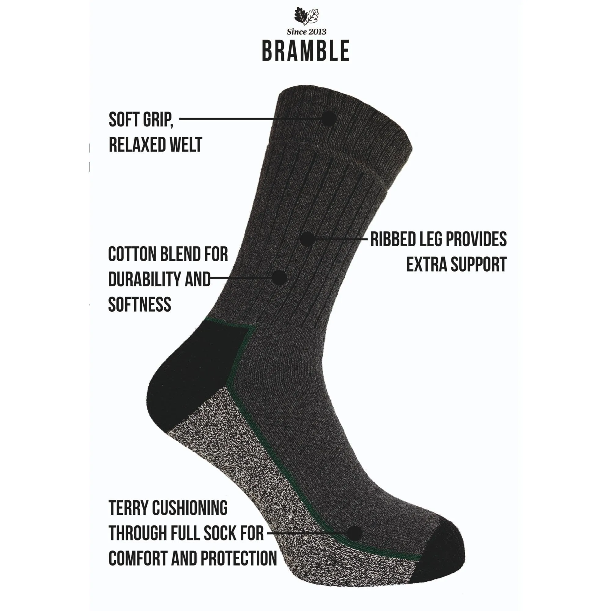 Bramble Mens Trekker Socks 3 Pack - Grey Mix