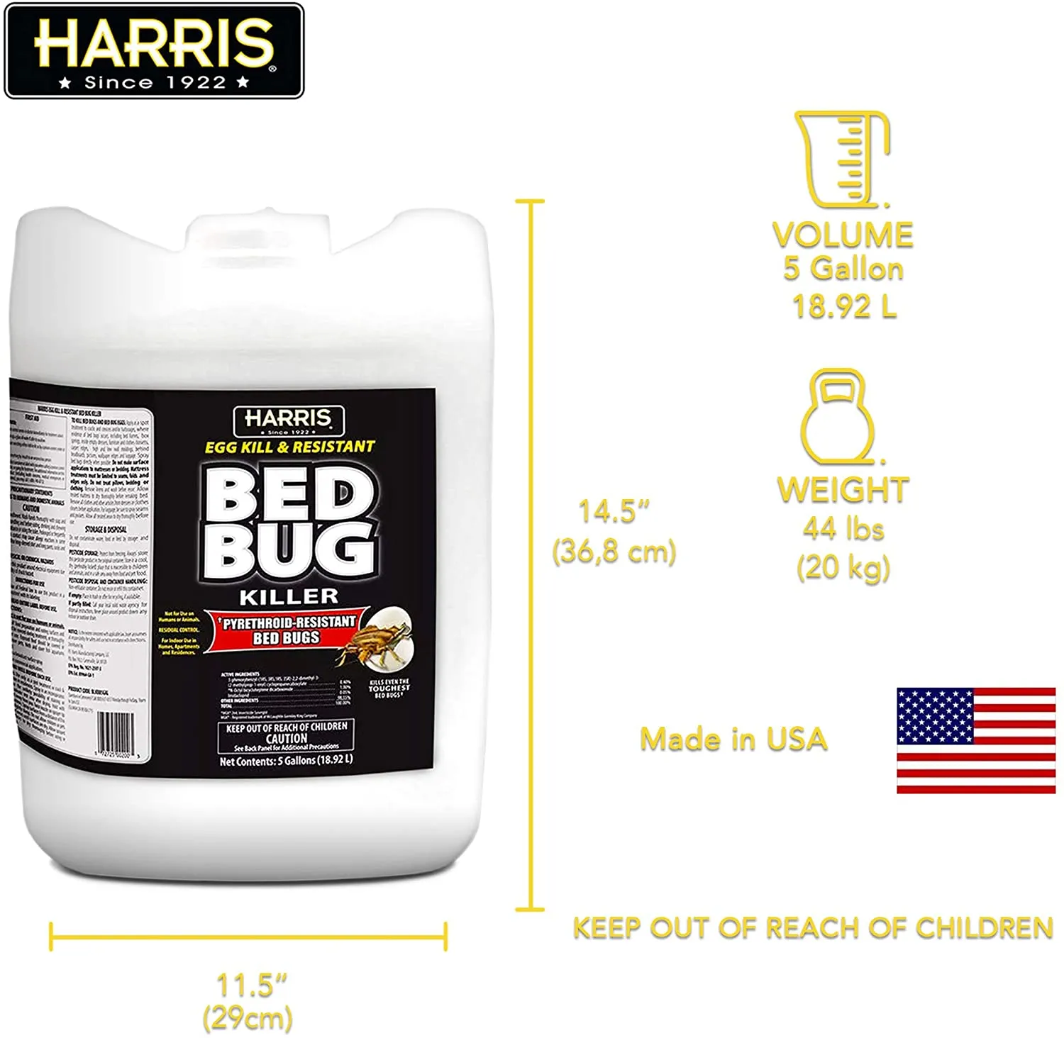 Commercial Bed Bug Killer, Toughest Liquid with Odorless and Non-Staining Extended Residual Kill Formula, 5 Gallon