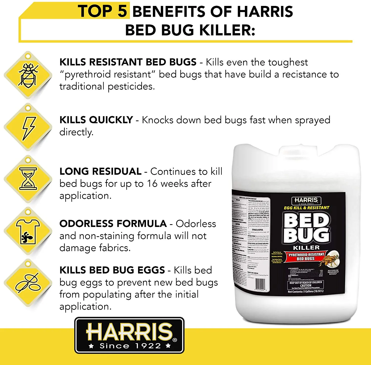 Commercial Bed Bug Killer, Toughest Liquid with Odorless and Non-Staining Extended Residual Kill Formula, 5 Gallon