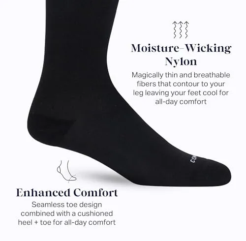 Comrad Nylon Knee High Socks 15 to 20mmhg Compression Medium Black Soft