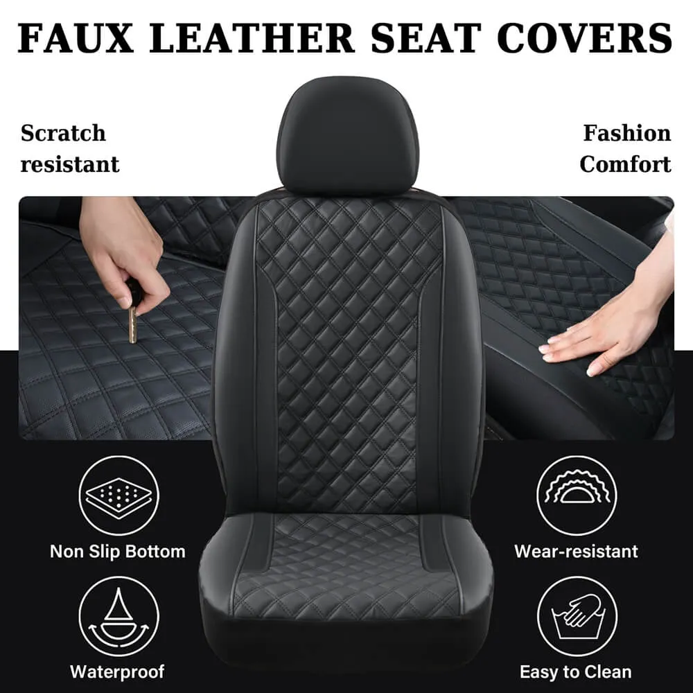 Coverado PVC Front Car Seat Covers Faux Leather &Fabric Auto Seat Protector Universal Fit