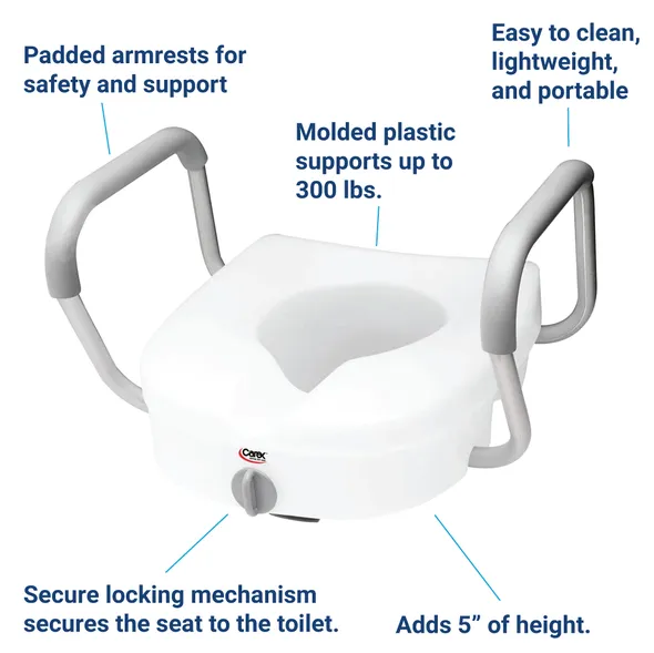 E-Z Lock Locking Raised Toilet Seat with Armrests