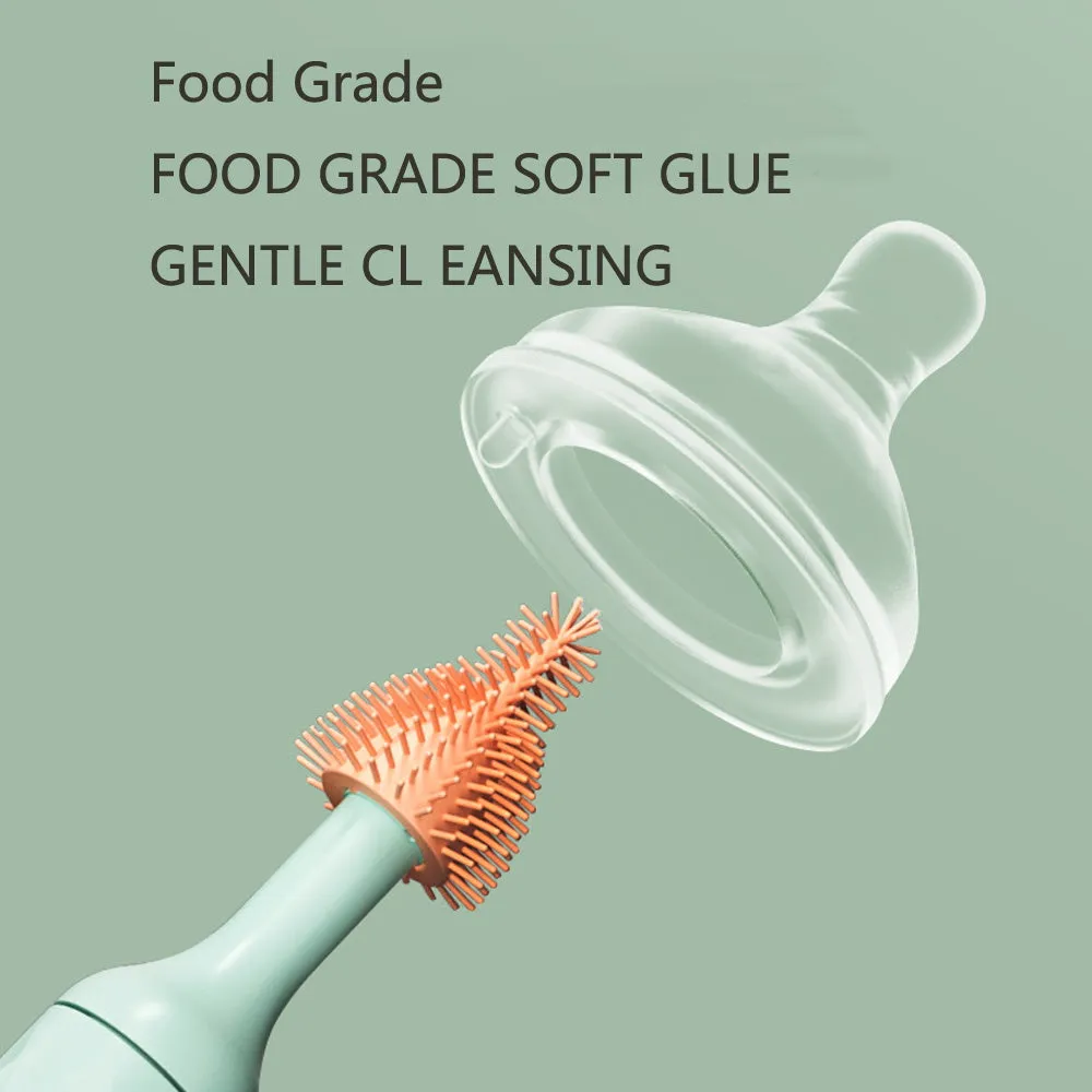 Electric Silicone Bottle Brush Set with Rotating Head and 1200mAh Battery