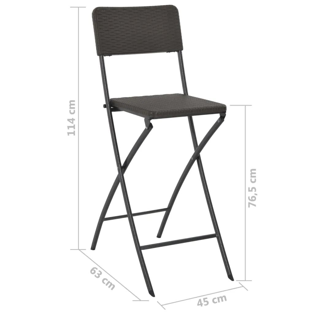 Folding Bar Chairs 2 pcs HDPE and Steel Brown Rattan Look