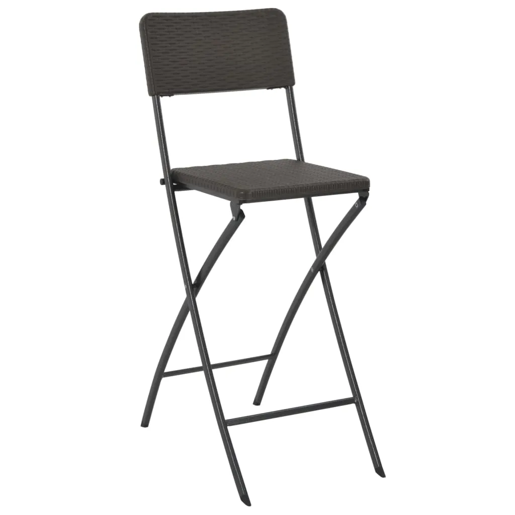 Folding Bar Chairs 2 pcs HDPE and Steel Brown Rattan Look