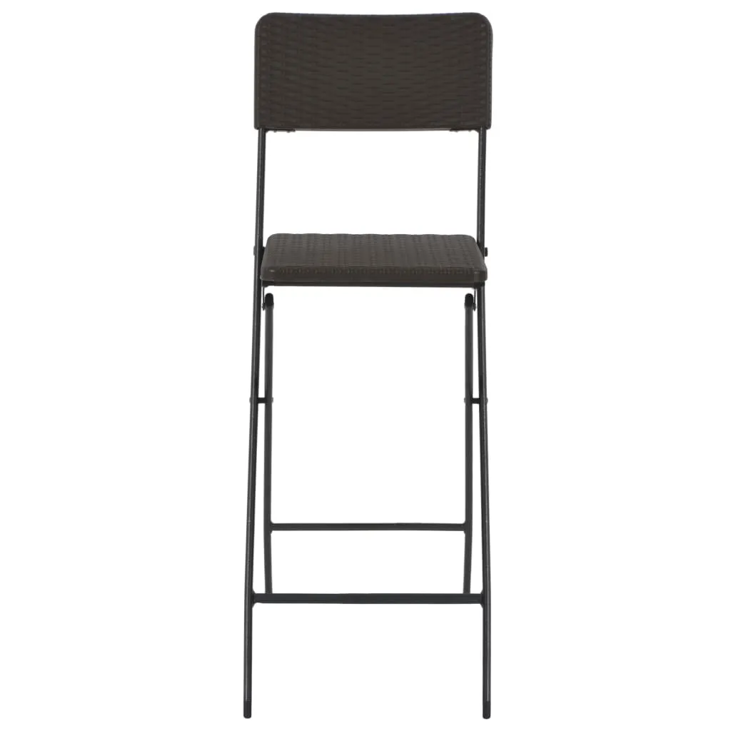 Folding Bar Chairs 2 pcs HDPE and Steel Brown Rattan Look