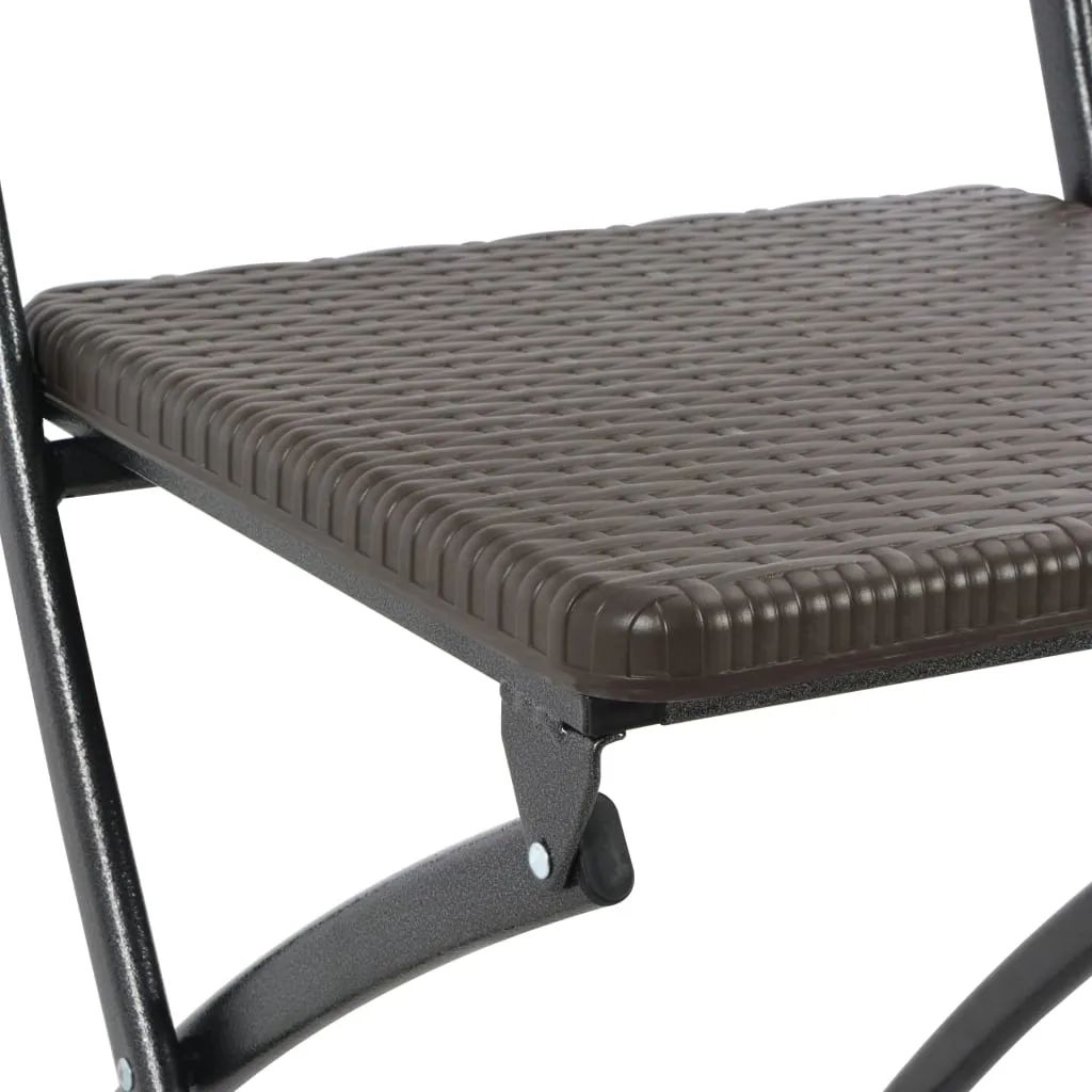 Folding Bar Chairs 2 pcs HDPE and Steel Brown Rattan Look