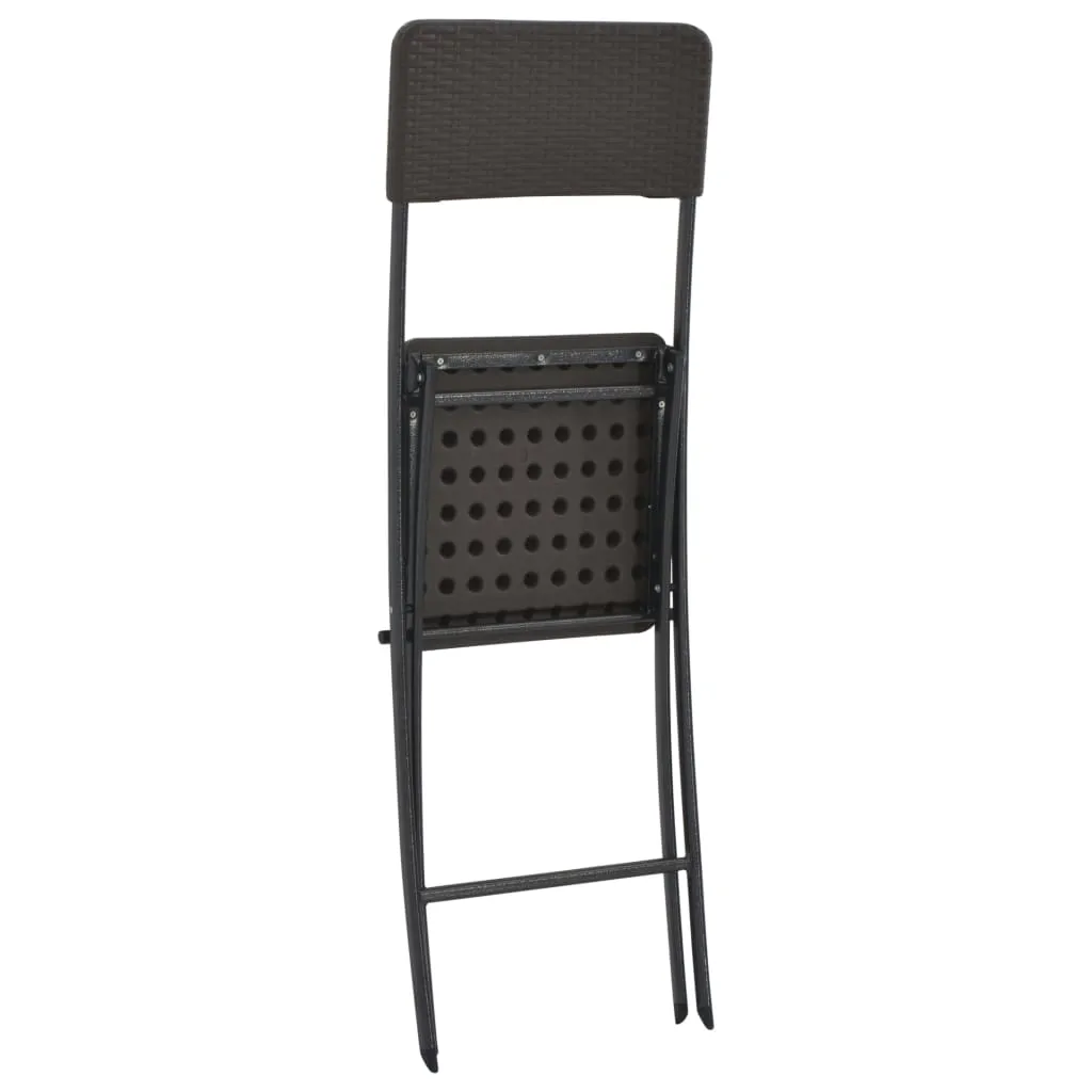 Folding Bar Chairs 2 pcs HDPE and Steel Brown Rattan Look