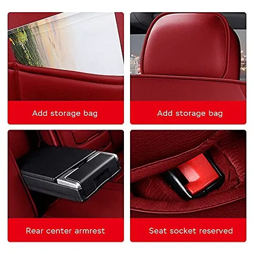 Front & Rear Seat Covers for Chevy Chevrolet Bolt EV EUV Car Seat Cover Luxury PU Leather Comfortable Wear Resistant Red