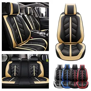 Front & Rear Seat Covers for Chevy Chevrolet Bolt EV EUV Car Seat Cover Luxury PU Leather Sporty Breathable Comfortable Beige×Black