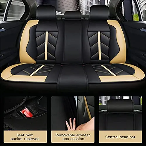Front & Rear Seat Covers for Chevy Chevrolet Bolt EV EUV Car Seat Cover Luxury PU Leather Sporty Breathable Comfortable Beige×Black