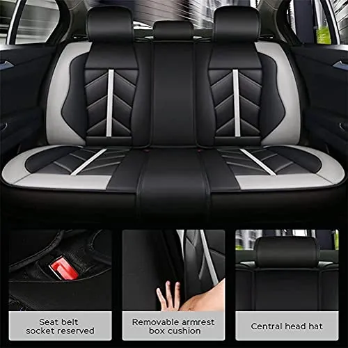 Front & Rear Seat Covers for Chevy Chevrolet Bolt EV EUV Car Seat Cover Luxury PU Leather Sporty Breathable Comfortable Gray×Black